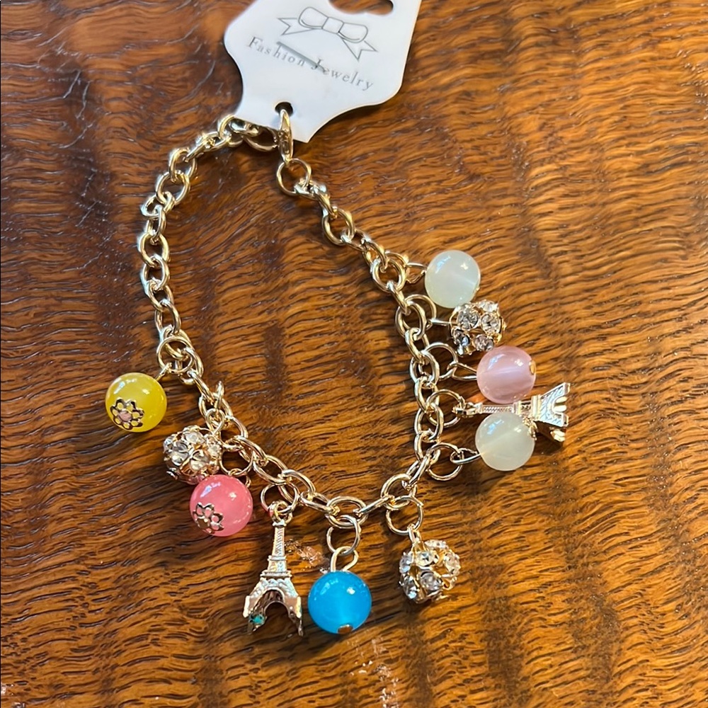 Charming Gold Kids Bracelet with Colorful Charms